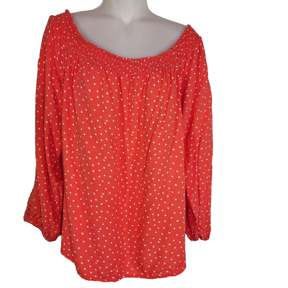 Maurices Womens Polka Dot Off The Shoulder Blouse Crochet Long Sleeve Size XL
